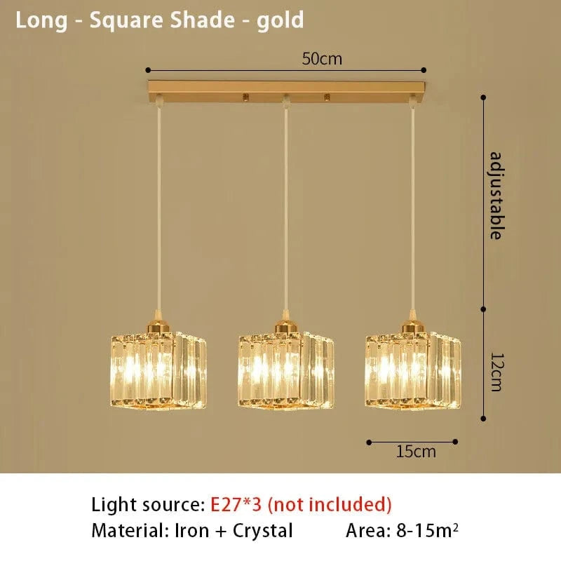 1917L gold square Suspension Triple en verre côtelé