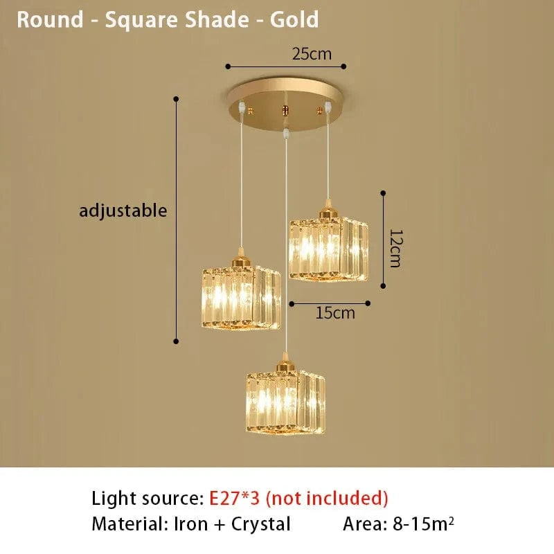 1917R gold square Suspension Triple en verre côtelé