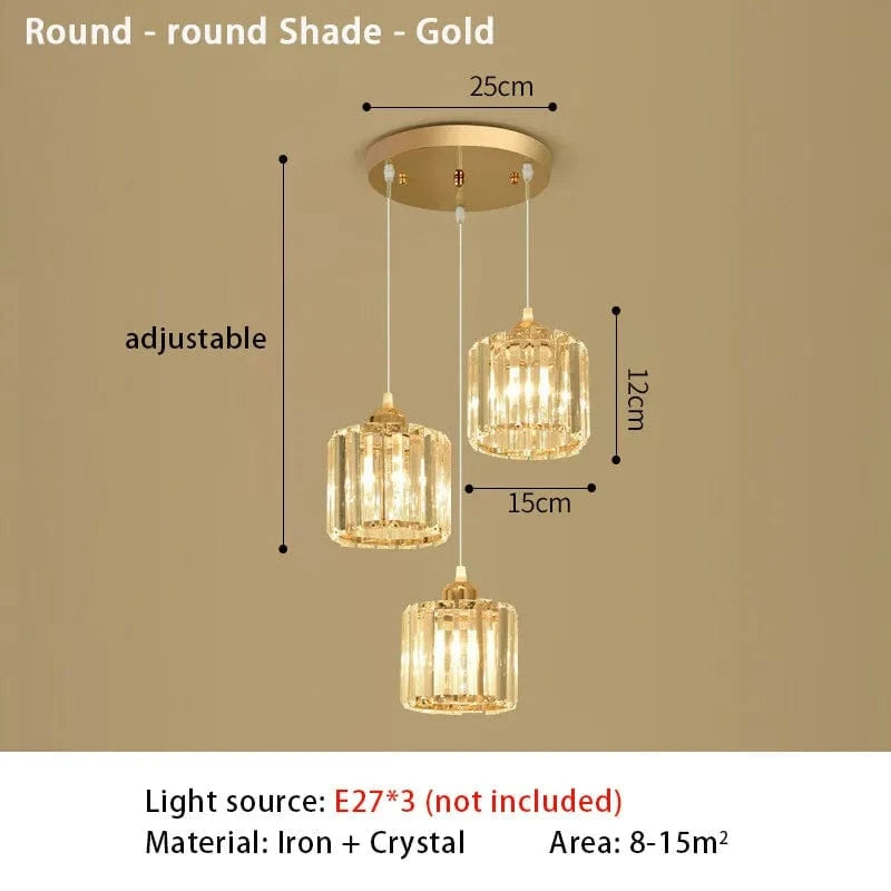 1918R gold round Suspension Triple en verre côtelé