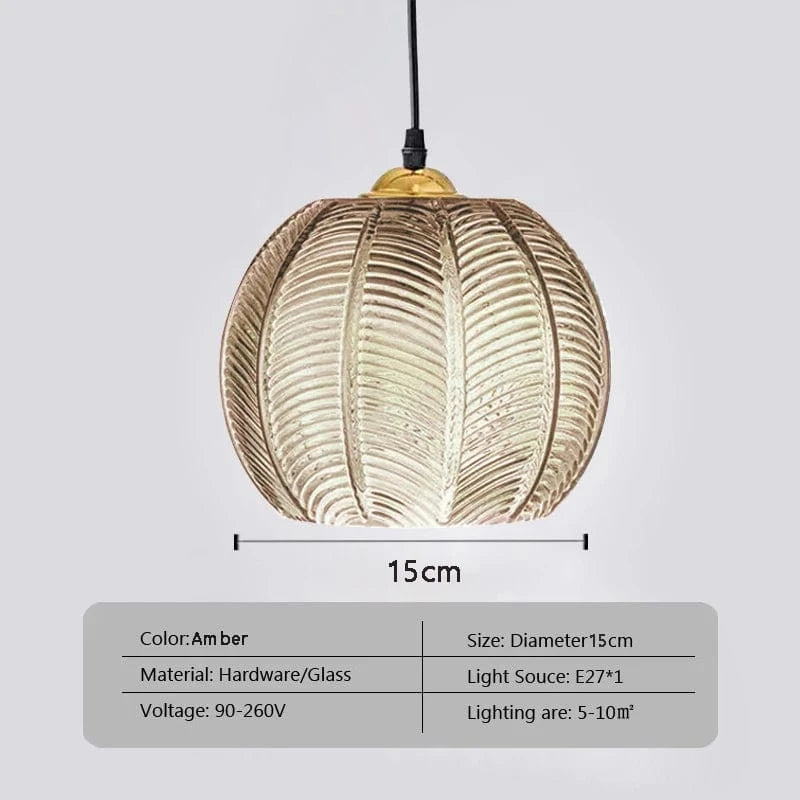 AMBRÉ 15CM / SANS AMPOULE Suspension verre strié