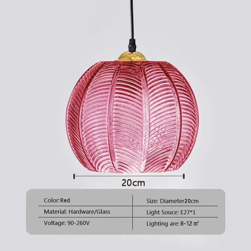 ROSE 20CM / SANS AMPOULE Suspension verre strié