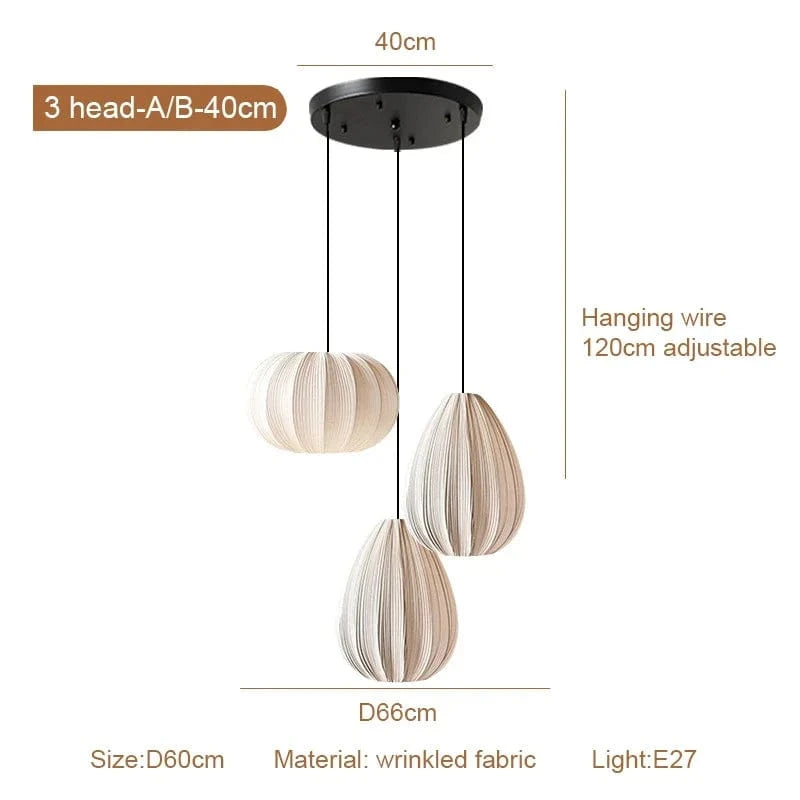 3 head A BB D40cm / 3 light effects Suspensions en tissu plissé