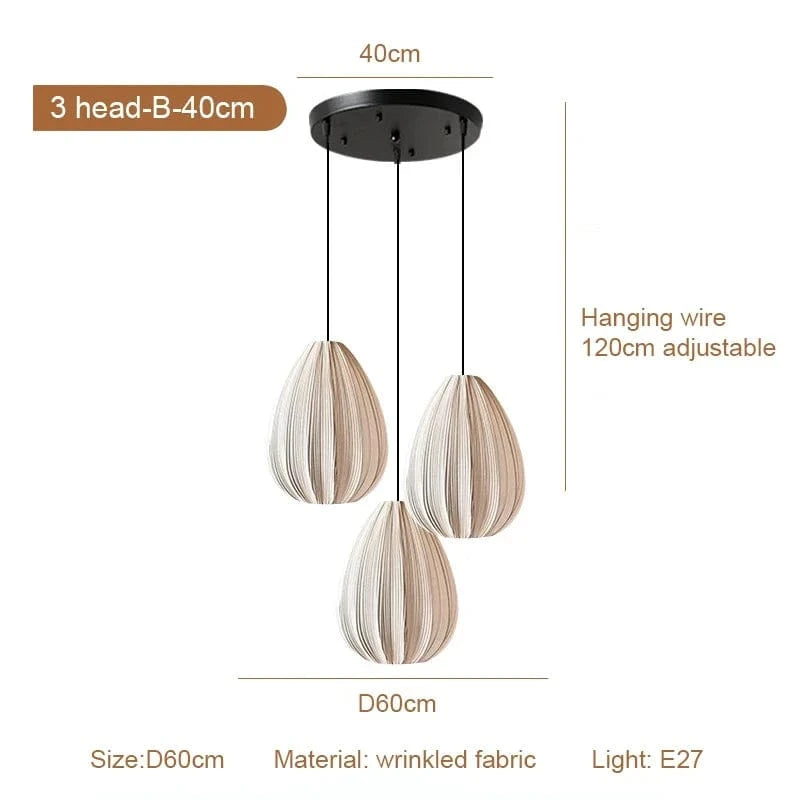 3 head B D40cm / 3 light effects Suspensions en tissu plissé