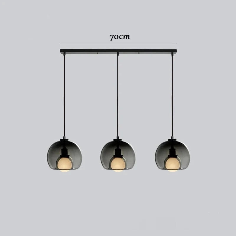 3 TÊTES LONG / GRIS FUMÉ Suspensions en verre teinté