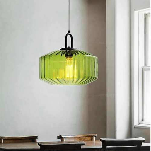 VERT / SANS AMPOULE Lustre en verre de couleur